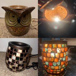 Scentsationals Spotted Owl Full-Size Scented Wax Warmer & A Mosaic Glass Wax Warmer -2 Tart Burners 