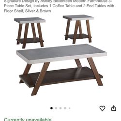 Ashley farmhouse coffee, 2 end tables And Lamp Included (retail $350)