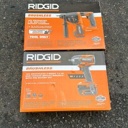 Ridgid 1/2 Mid Torque Impact Kit And 1” SDS Plus Rotary Hammer Drill 