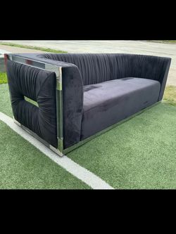 Black Velvet Sofa with Chrome Frame