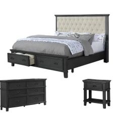 Brand New Heavy Rustic Wooden California King Bedroom Set With Matching Dresser And Nightstand 