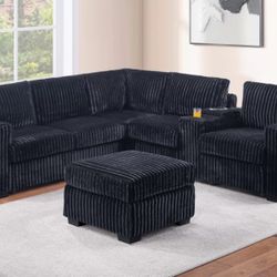 Black Sectional With Ottoman
