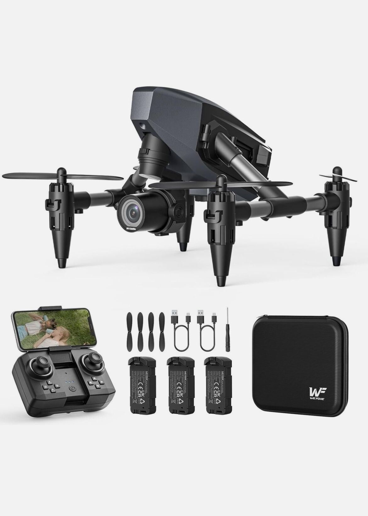 Brand New Drone with Camera 1080P, Wefone Drone RC Dron HD FPV Quadcopter with Optical Flow Positio