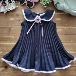 12MOS NAVY & PINK TRIM PLEATED SPECIAL OCCASION DRESS