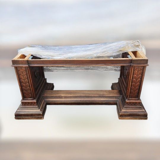 Solid Wood Desk, Table With Carved Details.