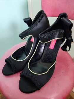 Betsey Johnson Black Satin Open Toe Heels