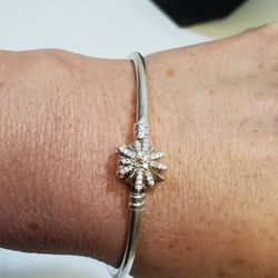 Pandora Sterling Bangle Bracelet Firework Clasp Engraved "Best it's yet to come". Limited Edition
