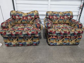 Pair of Mid-Century Modern Armchair with Ottoman