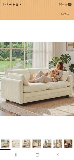 Gizoon 75" Cloud Loveseat Sofa – Beige Corduroy – Like New