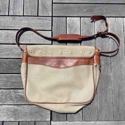 Orvis Canvas And Leather Messenger Shoulder Laptop Bag Tan Brown 17" x 14"