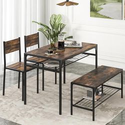 Amazon Dinning Table Set For 4 - Rustic Brown In Excelent Shape