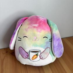 Squishmallow Easter Plush Candy the Bunny Rabbit Tie Dye Holding Carrot Mug Cute! 