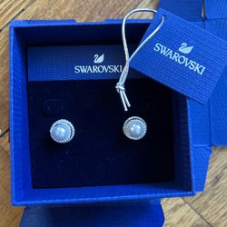 New Swarovski White Pearl Diamond Earrings In Box 