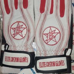 Brand New Elite Custom Baseball Batting Gloves Genuine Leather White Red Men Size Small, Medium, Large, XL