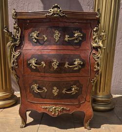 Vintage French Louis XV Bombe Chest - Green Marble Top & Gilt Ormolu
