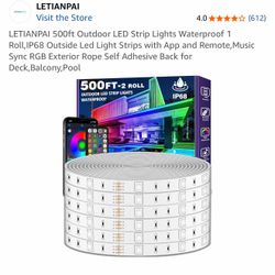 LETIANPAI 500ft Outdoor LED Strip Lights Waterproof 1 Roll,IP68 Outside Led Light Strips with App and Remote,Music Sync RGB Exterior Rope Self Adhesiv