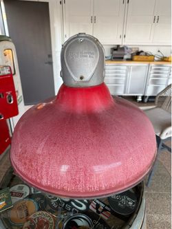 REVERE 20” Pump Island Light Red Porcelain Vintage GAS STATION Sign Standard