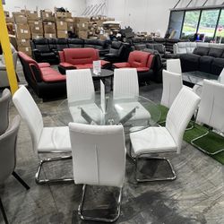 Modern Round Dining Table with 5 Chairs / Mesa de comedor redonda moderna con 5 sillas