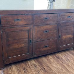 60” Rustic Brown Wood Kitchen Storage Cabinet Sideboard Buffet Cupboard with Drawers 