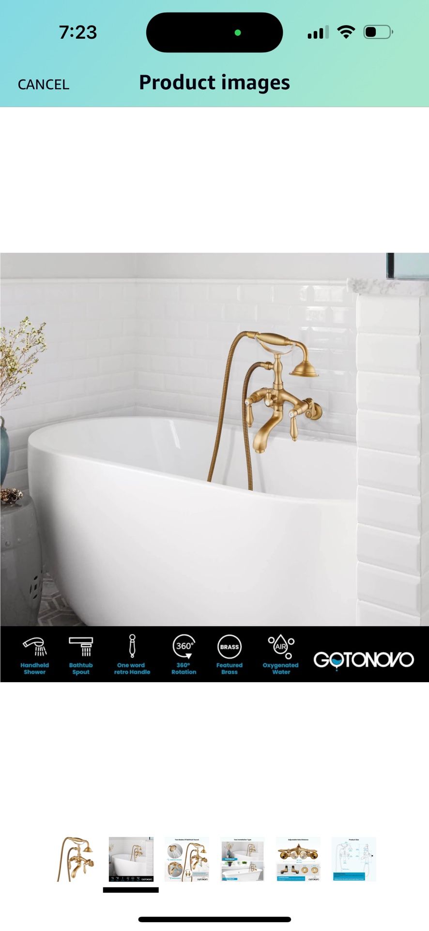 Wall Mount 3 3/8 Clawfoot Tub Faucet Antique Brass with Telephone Shaped Handheld Shower with Double Level Handle Hot and Cold Water Mixer Tap with Tu