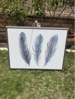Patrick Interiors Blue Feather Framed Canvas Wall Art