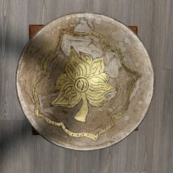 Stunning Handmade 16” Clay Bowl With Gold Gilt 