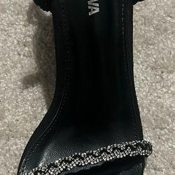 Fashion Nova Women's US Size 9 Embellished High Heel Slide Sandals Black Faux Di