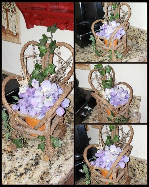 VINTAGE HAND CRAFTED MINI WOODEN COUNTRY ROCKING CHAIR FLOWER POT PLANTER ACCENT TABLE DECOR DISPLAY
