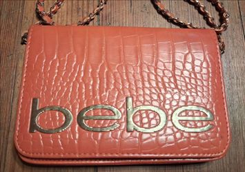 Bebe Leona Fabiola Croco stamped Vegan Leather crossbody clutch bag purse