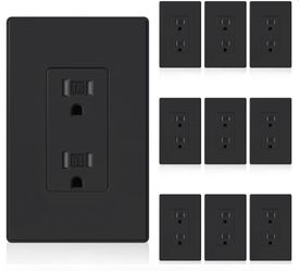 Black Wall Receptacle Outlets, Tamper Resistant 15 Amp Standard Electrical Wall Outlet, Residential Grade, Self-grounding, 125V