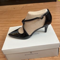Black Patten Leather Ankle Strap Heel 