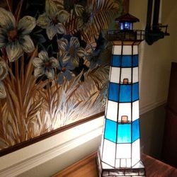 Stunning 32" Tall Stained Glass Lighthouse