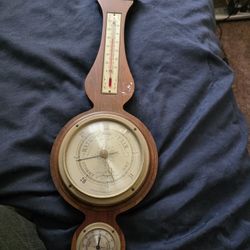 Vintge Airguide Wooden Banjo Weather Station Barometer Thermometer 20" Mahogany