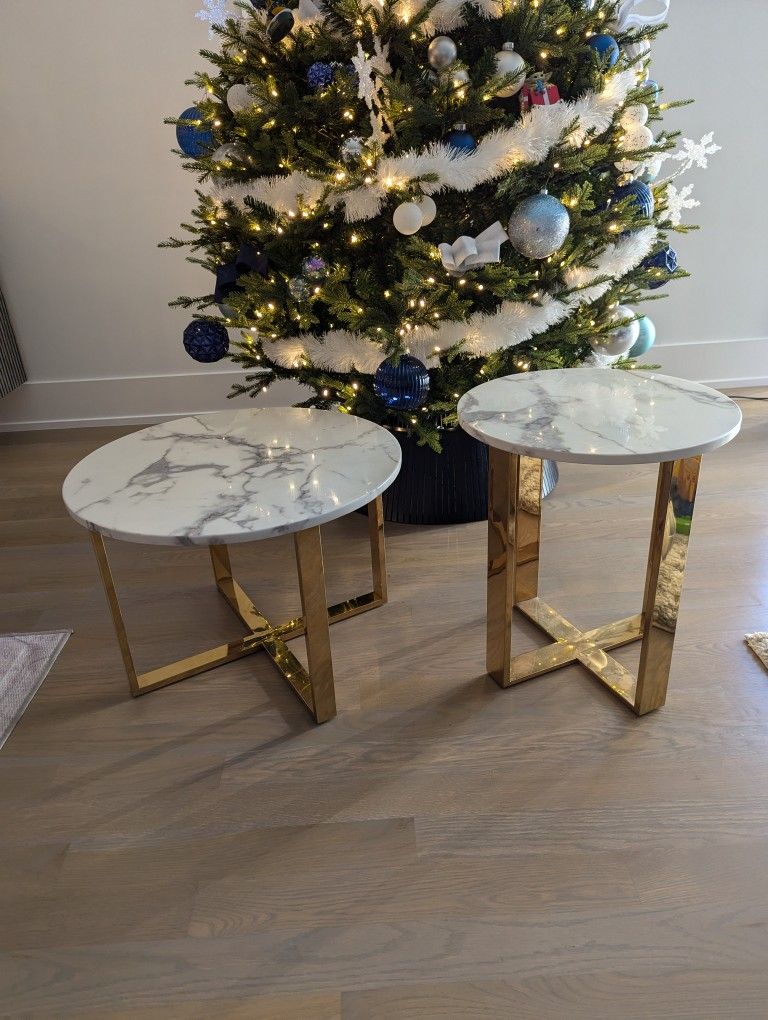 Matching Marble And Gold Coffee Table And End Table 