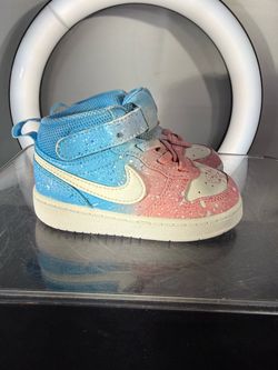🎨 Nike Court Borough Mid 2 Toddler Size 7C Custom Pink Blue Splatter Sneakers