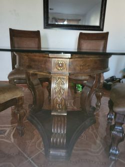 Dinning Room Set glass & Solid Wood Cherry Oak leather chairs.  All for $425.