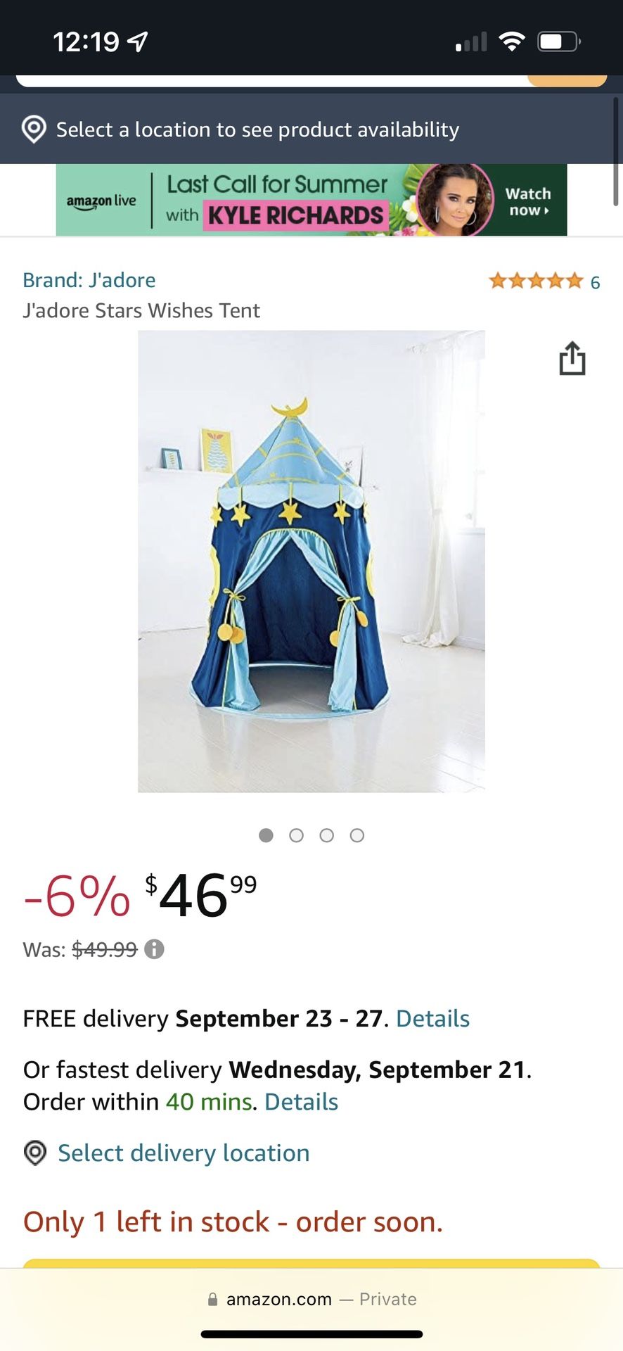 J’Adore Star Wishes Kids Tent