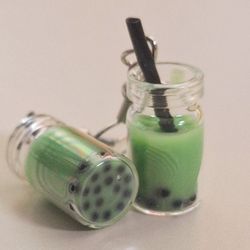 Melon Boba Glass Charm Earrings Handmade 