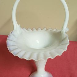 Vintage IRIDESCENT Milk Glass Basket 