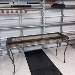 Console Entry Table Rod Iron Wood Glass