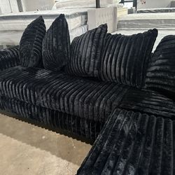 New L-shaped Black Corduroy Sectional - Financing Available! $10 Initial Payment!