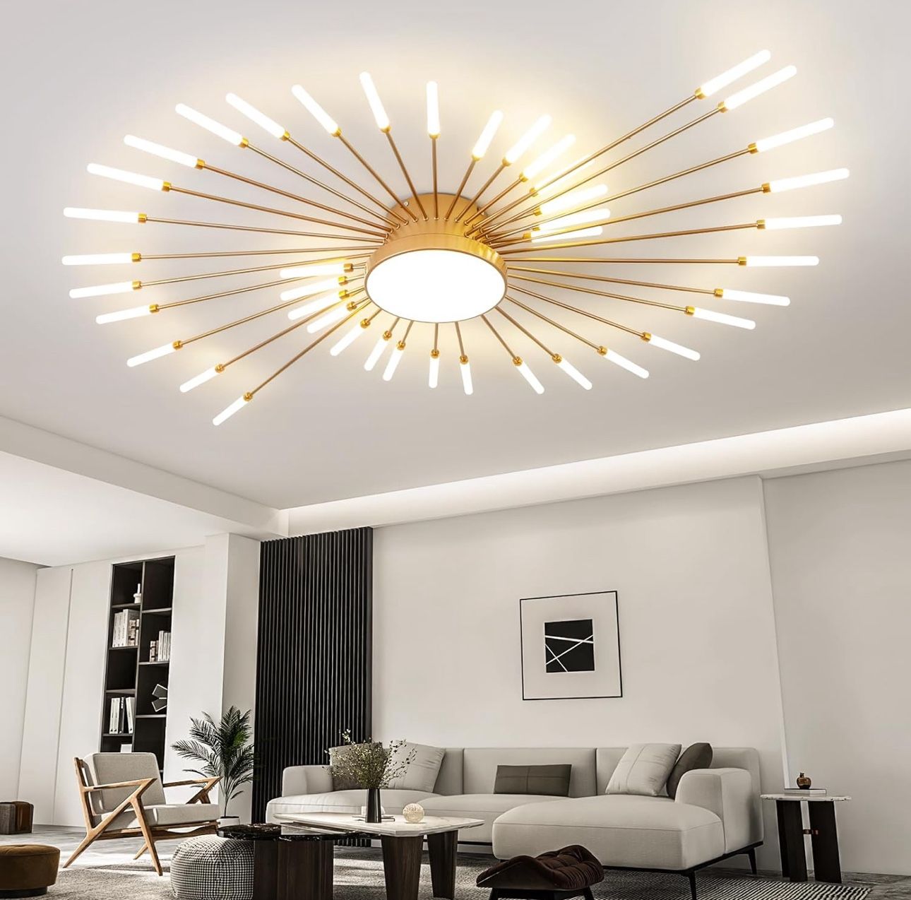 ziidoo Modern Ceiling Light, 42+1 Lights Metal Firework Designed Chic Led Lighting Fixture for Farmhouse Kitchen Dining Room Bedroom Hallway Living Ro