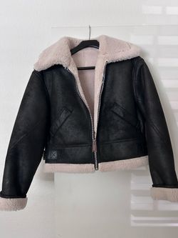 MANGO Fur Leather Short Jacket
