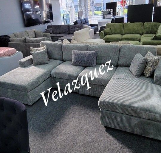 ✅️✅️4 pc fog grey corduroy fabric sectional sofa with double chaise✅️✅️✅️