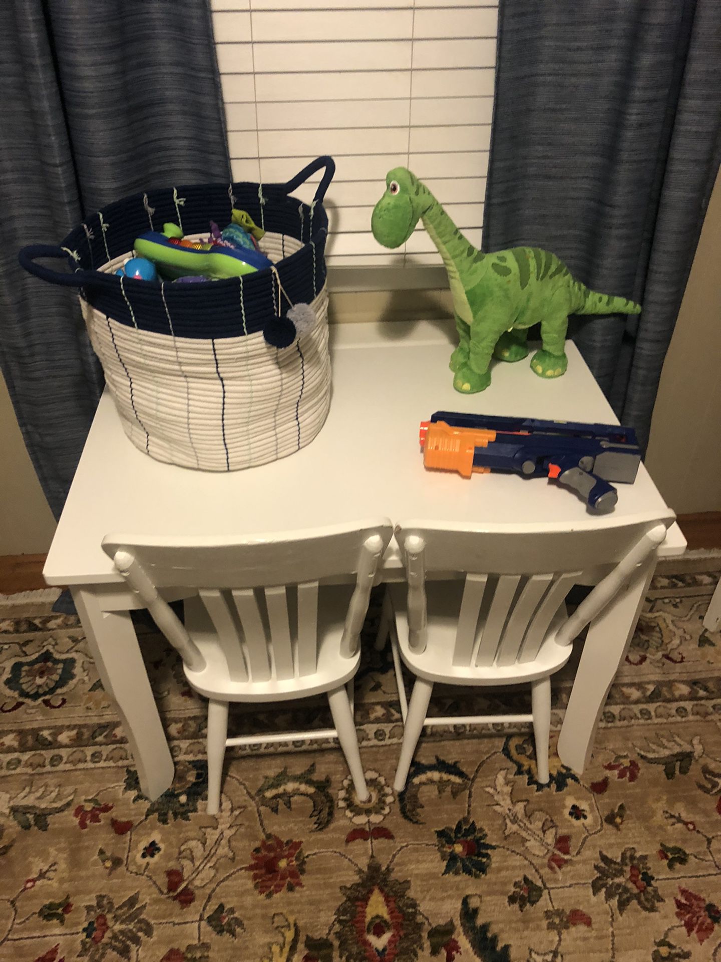 Children’s desk two chairs and shelf $75