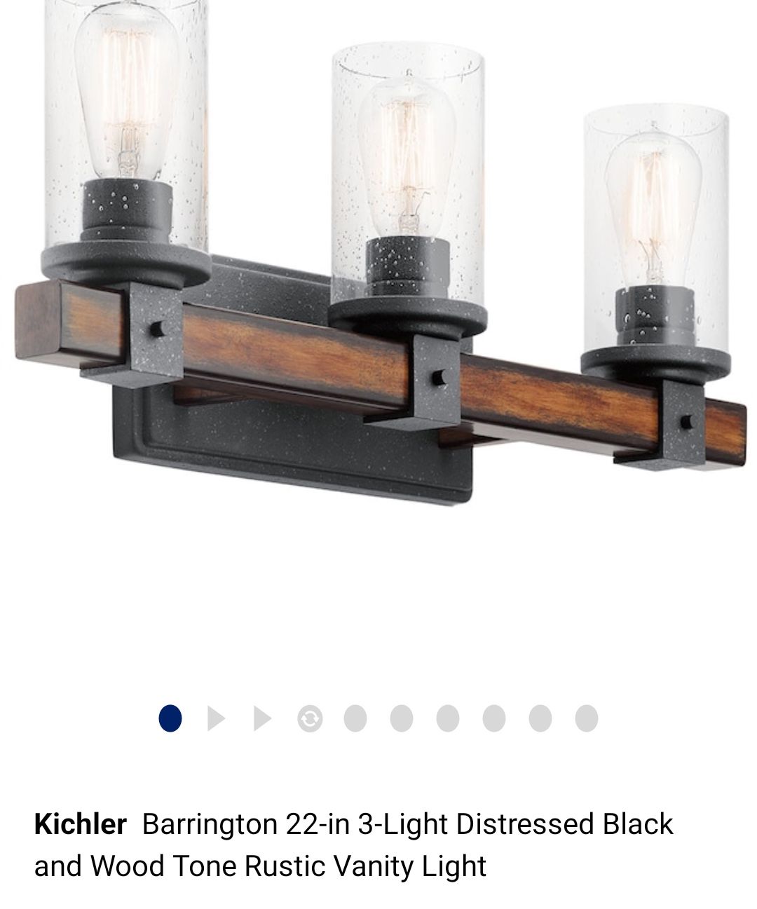 Kichler Barrington 22-in 3-Light Distressed Black and Wood Tone Rustic Vanity Light