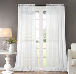 Dreaming Casa Solid Sheer Curtains Draperies White Rod Pocket 2 Panels 100" W X 102" L