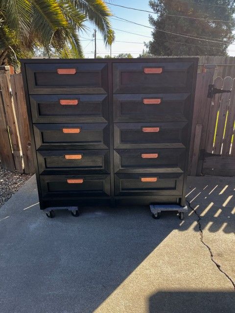Black 10 Drawer Dresser Solid Wood 