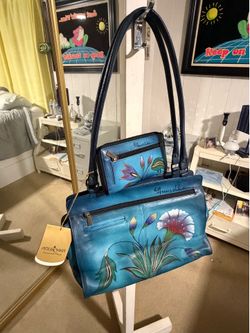 Anuschka “Turkish Garden Denim” floral pattern shoulder bag