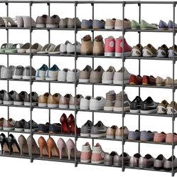 Large Shoe Rack 4 Row 7 Tier Stackable Storage Organizer Shelf 56-70 Pairs Sneaker Sturdy Shoes Cabinet Holder Cubby with Plastic Sheets for Entryway 